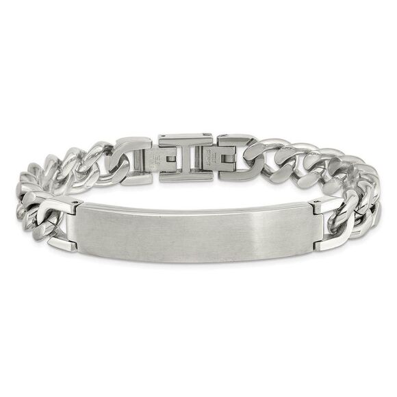 Men\'s Stainless Steel Adjustable Curb Link Brushed I.D. Bracelet, 9 In